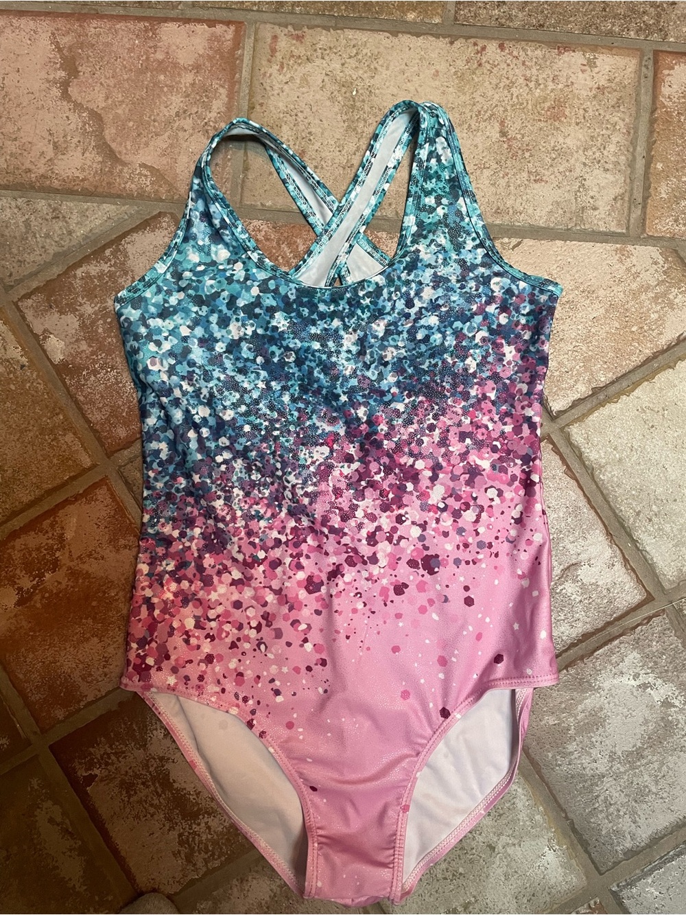 Girls One-Piece Leotard in Pink & Teal -